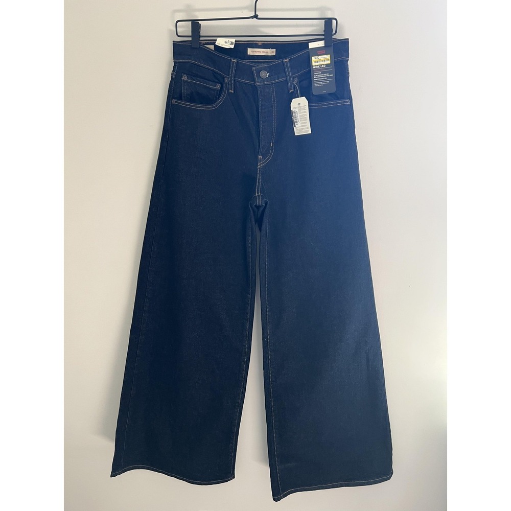 Levis 728 High Rise Wide Leg Jeans Womens 30x32‎ Blue Denim Dark Wash Relaxed